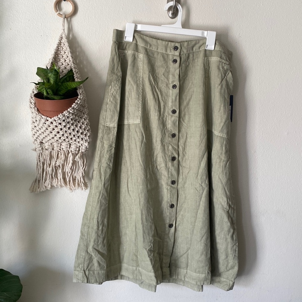 Universal Thread green cotton linen blend button a line skirt